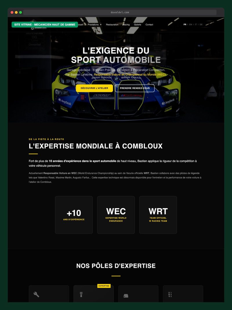 Site vitrine mécanicien prestige BL Motorsport Combloux