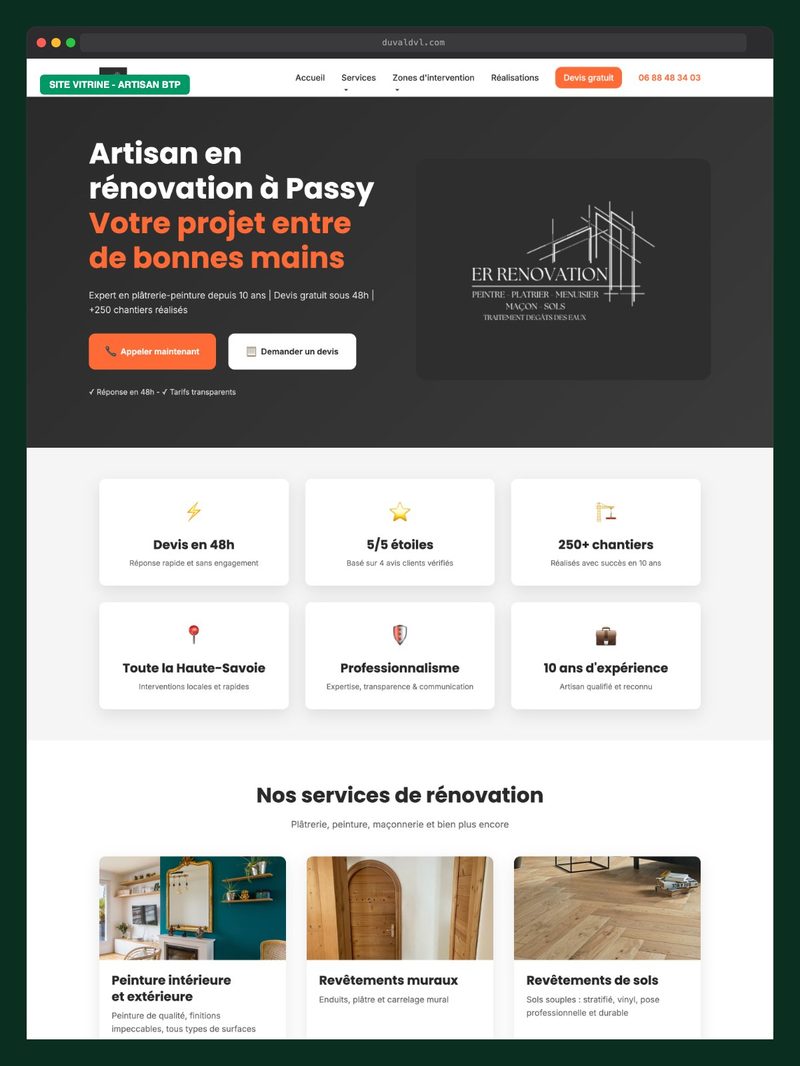 Site artisan BTP ER Rénovation Passy Haute-Savoie