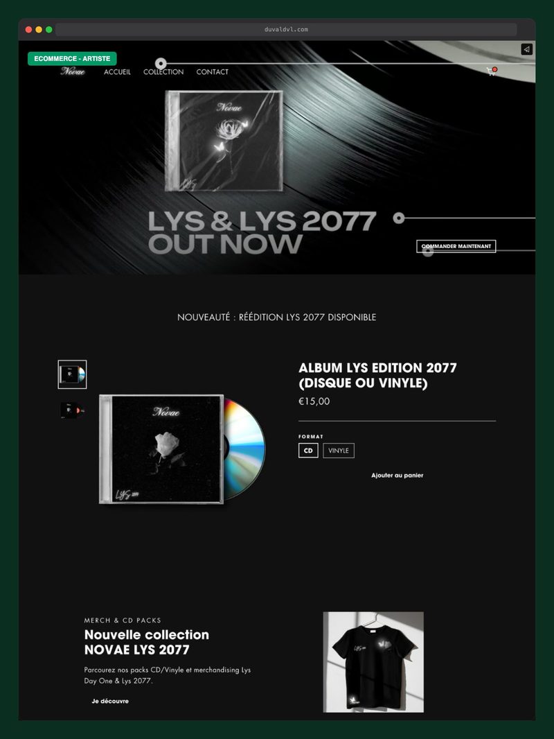 Site e-commerce artiste Novaé Music Annemasse